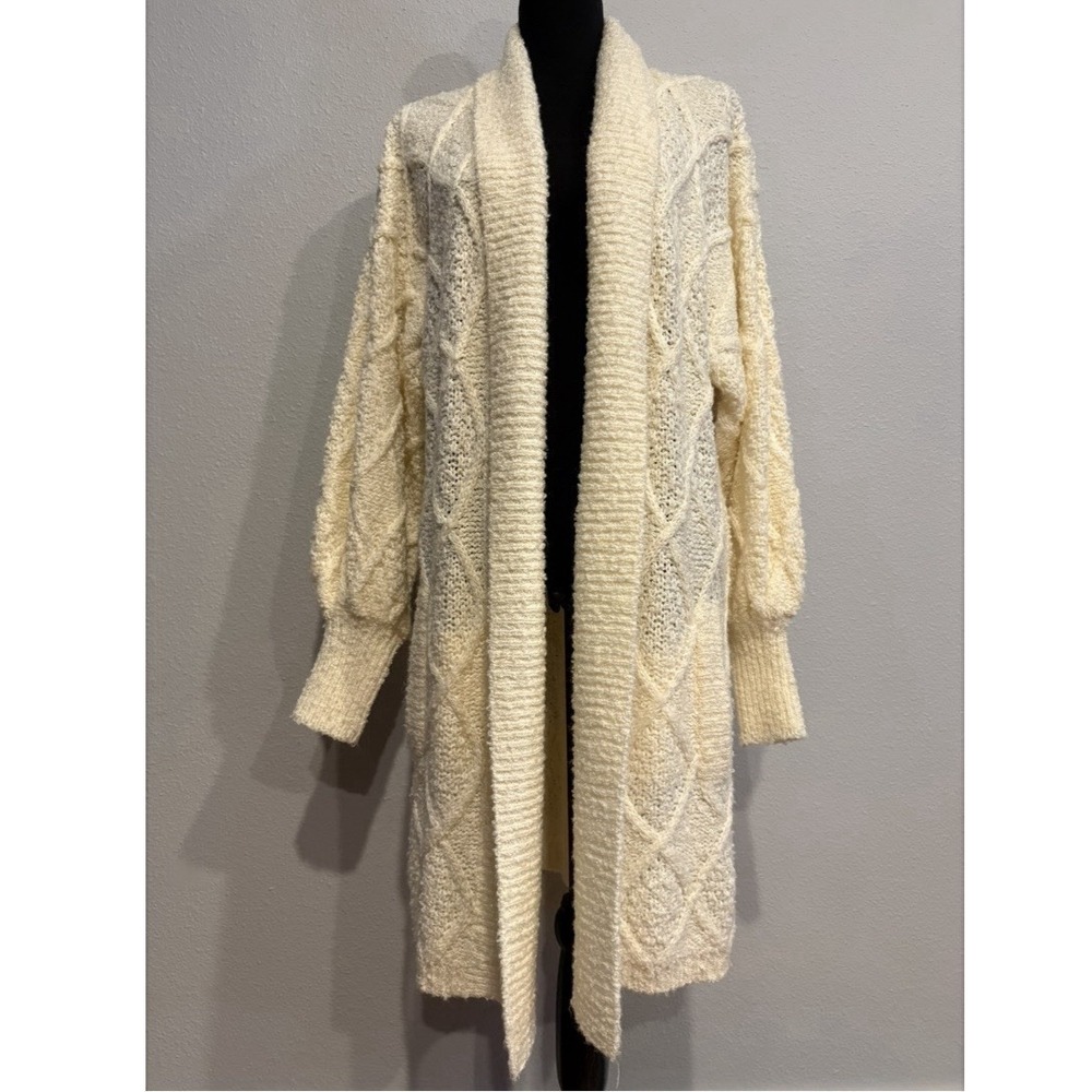 Karen Scott Cable Knit Long Duster Cardigan Sweater Open Front Vintage Size M